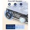 Diagram showing the internal components of a speaker and comparing sound wave clarity. Produktbild-Vorschau