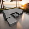 A sectional outdoor sofa set with a coffee table and ottoman is arranged on a patio overlooking the ocean at sunset. Náhled obrázku produktu