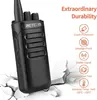 A black Retevis walkie-talkie is shown with text and icons highlighting its durability features. Produktbild-Vorschau