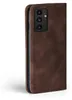 A close-up side view of a brown leather flip case for a smartphone. Produktbild-Vorschau
