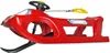 A red plastic sled with a steering wheel and a tow rope. Podgląd zdjęcia produktu