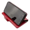 A red flip case with a black smartphone inside, shown from a diagonal angle on a white background. Produktbild-Vorschau