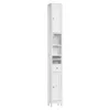 A tall, narrow white storage cabinet with multiple shelves and a drawer, shown against a white background. Produktbild-Vorschau