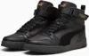 A pair of black Puma high-top sneakers with brown accents and gold branding. Produktbild-Vorschau