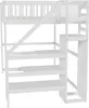 A white loft bed with stairs and shelves. Voir les images du produit