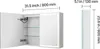 A white illuminated medicine cabinet with its doors open, showing glass shelves, and a side view of the cabinet with dimensions indicated. Náhľad obrázku produktu
