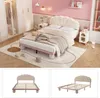 A bedroom scene with a bed, wardrobe, and rug, along with close-up views of the bed frame. Podgląd zdjęcia produktu