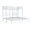 A white metal triple bunk bed frame with two lower beds and one upper bed, shown against a white background. Produktbild-Vorschau