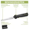 An electric knife with its features highlighted by text and lines. Produktbild-Vorschau
