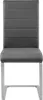 A front view of a gray upholstered dining chair with silver metal legs. Voir les images du produit