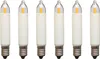 Six LED filament candle bulbs arranged in a row against a white background. Produktbild-Vorschau