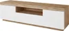 A modern TV stand with a wood-effect top and white cabinet doors. Produktbild-Vorschau