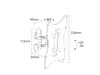A technical drawing of a TV wall mount with dimensions and angle indicators. Produktbild-Vorschau
