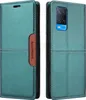 A product image showing a green flip wallet phone case for an Oppo phone, displayed from two angles. Produktbild-Vorschau