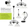 A collage of different types of Dorothea-branded lamps, with accompanying text describing their combinability. Produktbild-Vorschau