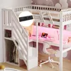 A loft bed with a desk and storage, featuring LED lighting. Voir les images du produit