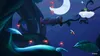 Mickey Mouse jumping through a whimsical, dreamlike environment at night with a large moon. Produktbild-Vorschau