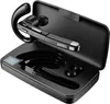 A black wireless headset and its charging case are displayed on a black surface. Produktbild-Vorschau