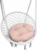 A white macrame hanging chair with a pink cushion, isolated on a white background. Produktbild-Vorschau