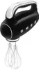 A black SMEG hand mixer with silver accents and beaters, shown from a diagonal angle against a white background. Podgląd zdjęcia produktu