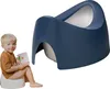A young child is sitting on a potty training seat and holding a book. Produktbild-Vorschau