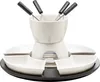 A fondue set with a ceramic pot and four serving dishes on a black tray. Náhled obrázku produktu