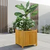 A large plant in a wooden planter sits on a tiled patio. Náhled obrázku produktu