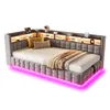 A modern upholstered bed with integrated shelving and LED lighting. Anteprima dell’immagine prodotto