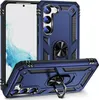 A blue protective phone case with a ring stand is displayed from multiple angles. Produktbild-Vorschau