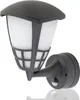 A black outdoor wall lamp with a white frosted glass shade and a motion sensor. Produktbild-Vorschau