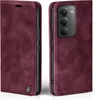 A burgundy flip case for a smartphone is shown from two angles. Produktbild-Vorschau