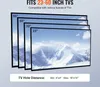 Multiple TVs of different sizes are layered on top of each other, with text indicating compatibility with various TV sizes and hole distances. Produktbild-Vorschau