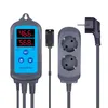 A product shot of a digital temperature and humidity controller with a sensor and a power strip. Produktbild-Vorschau