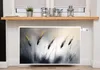 A radiator cover with a painted design of reeds is shown in a room setting, placed below a shelf with decorative items. Produktbild-Vorschau