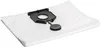 A white vacuum cleaner bag with a black plastic attachment. Produktbild-Vorschau