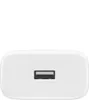 A close-up view of a white USB charger adapter with a black USB port. Produktbild-Vorschau