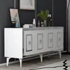 A white sideboard with silver accents is displayed in a room with dark gray walls and a light gray floor. Anteprima dell’immagine prodotto