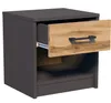A dark gray nightstand with a wood-grain drawer front, shown with the drawer partially open. Anteprima dell’immagine prodotto