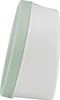 Side view of a white alarm clock with a light green rim. Produktbild-Vorschau