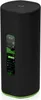 A black cylindrical router with a green illuminated display on its side, set against a white background. Produktbild-Vorschau