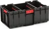 A black plastic tool box with red accents, divided into three compartments. Náhled obrázku produktu