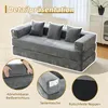 A grey modular sofa in a living room setting, with close-up insets highlighting features. Produktbild-Vorschau