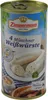 A can of Zimmermann 4 Münchner Weißwürste on a white plate with a blue and white striped cloth. Produktbild-Vorschau