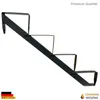 A dark grey metal stair stringer with four steps, shown against a white background. There are also small logos and text overlays. Anteprima dell’immagine prodotto