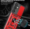 A red and black phone case with a ring holder is shown attached to a car vent mount. Produktbild-Vorschau