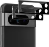 A close-up view of a smartphone camera lens protector, with two protectors stacked on top of each other, positioned over the camera module of a smartphone. Produktbild-Vorschau