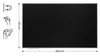 A black magnetic chalkboard with a silver frame, shown with dimensions and icons indicating magnetic properties and writing. Náhled obrázku produktu