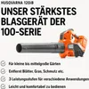 A Husqvarna 120iB leaf blower is shown with marketing text and feature bullet points. Podgląd zdjęcia produktu