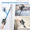 Collage of images showing a cordless vacuum cleaner in use and its features. Produktbild-Vorschau