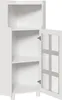 A white corner cabinet with an open door, showing its shelves. Produktbild-Vorschau